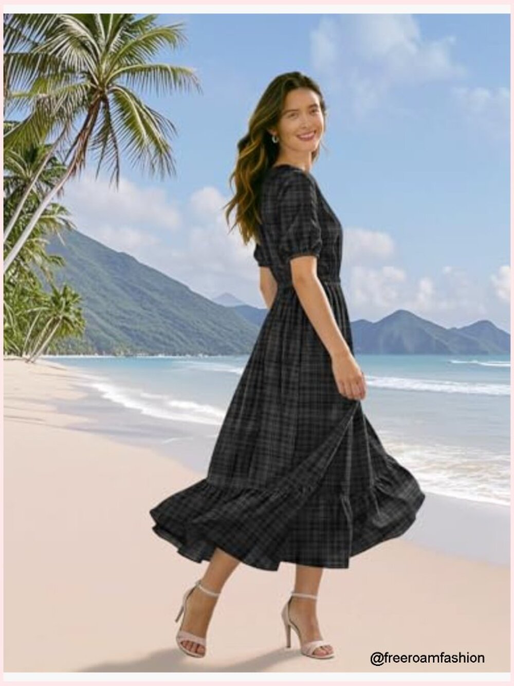 Women's Floral Maxi Dress with Pockets Boho Puff Sleeve Casual Summer - Picture 5 of 7